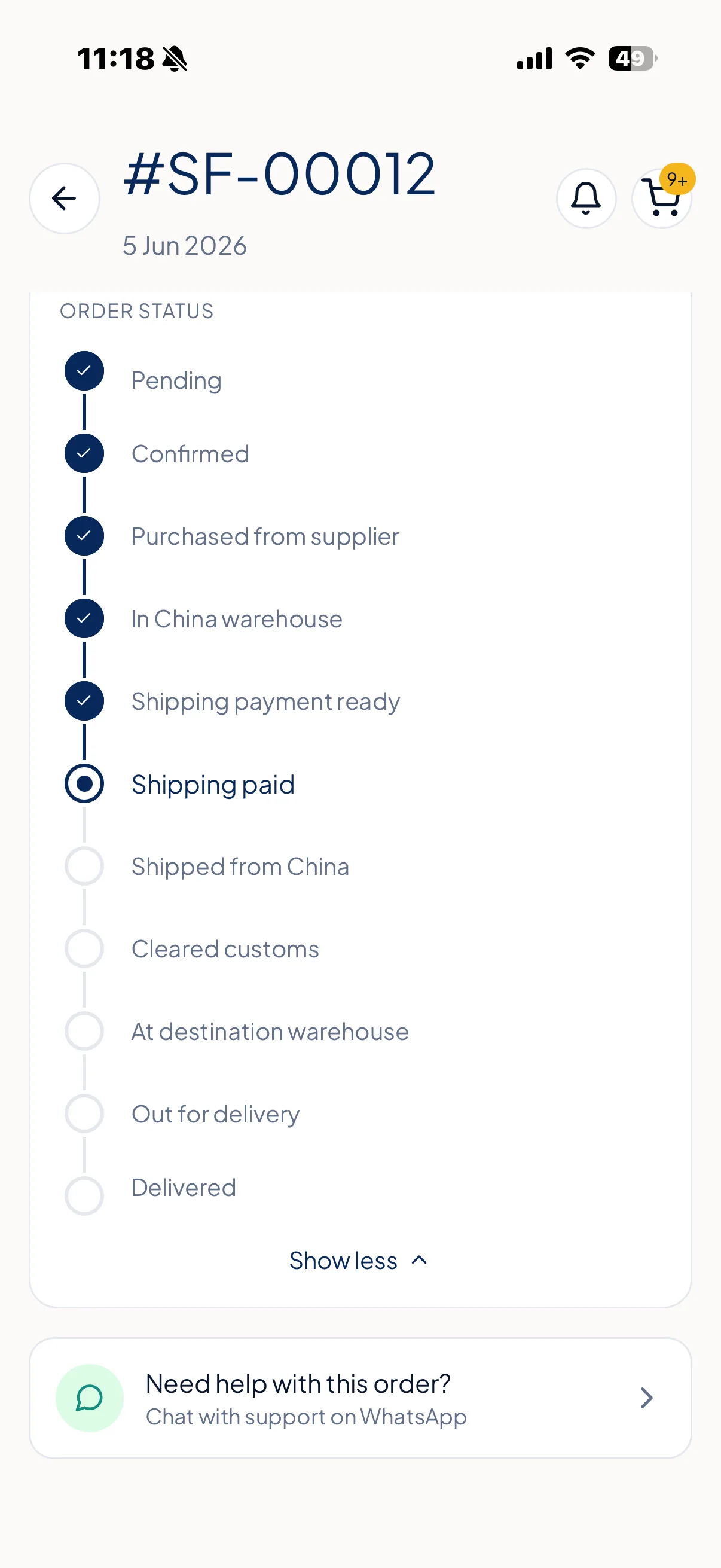 SourceFlow order tracking timeline
